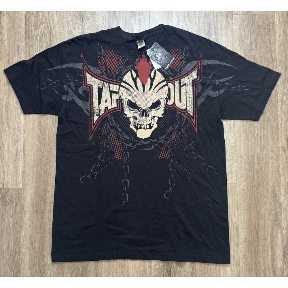 Y2K Tapout Skull Chains Logo Black‎ T Shirt Size XL